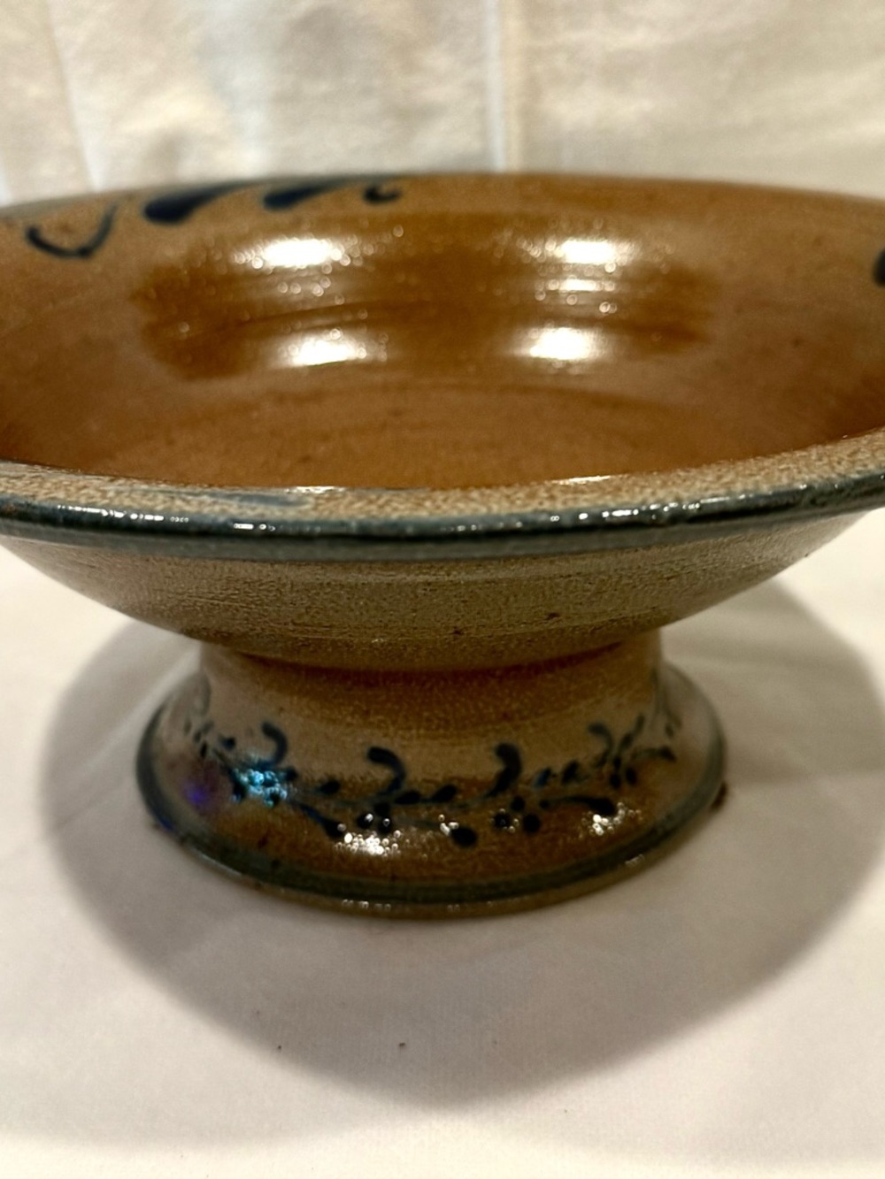 Rowe Pottery’s Historical Collection Pedestal Bowl with Cobalt Accents